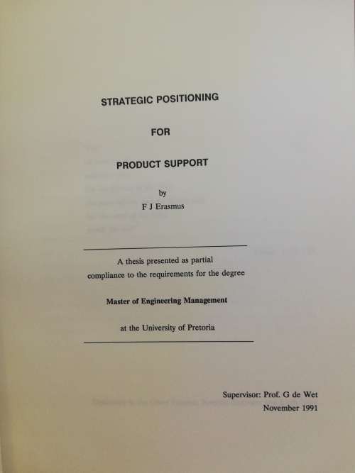 Strategic positioning for product support FJ Erasmus