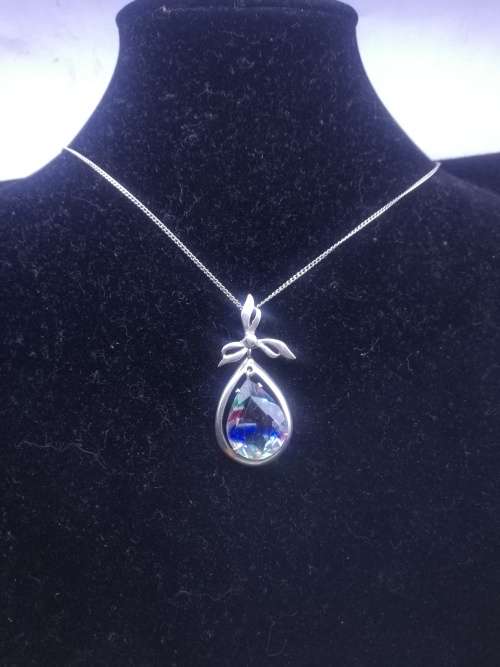 Big Rainbow stone pendant, 925 chain 70cm long