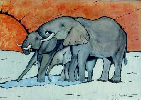 ELEPHANTS   1 -  BEAUTIFUL CANVAS PRINT OF ORIGINAL PAINTING