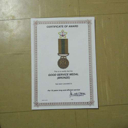 SADF GOOD SERVICE MEDAL BRONZE CERTIFICATE BLANK