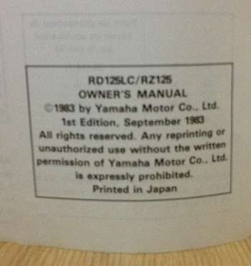 1983 Yamaha RD125LC/RZ125 Owners Manual