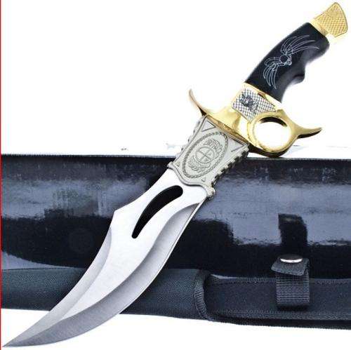 Black Widow Bowie Knife Fantasy Combat Gold Finished Finger Guard