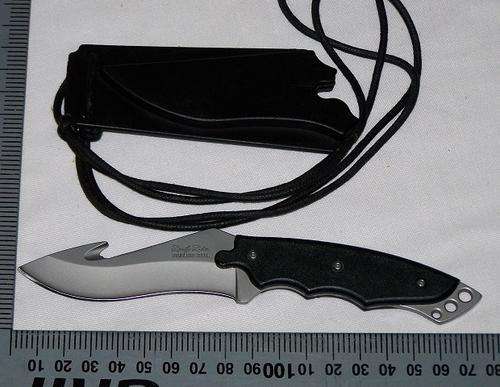 Rough Rider NECKTIE GUTHOOK With Hardshell Sheath + Whistle BLACK 7"