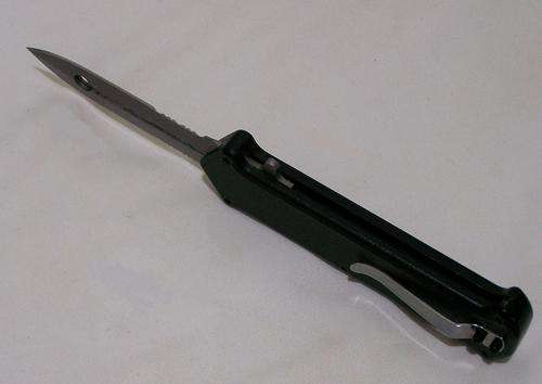 OTF double Edge Flick Knife, Dagger, Pocket clip, Black with Satin Stainless Blade, EDC, Tactical