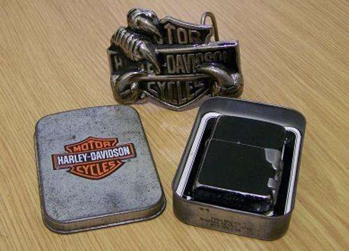 Harley Davidson's Famous Eagle Zippo Lighter + Tin + Belt Buckle