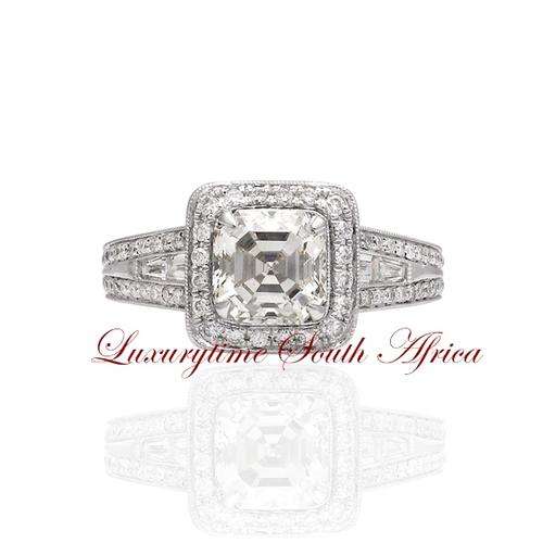 2.87 Asscher Cut Diamond Engagement Ring 18k White Gold