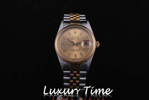 Rolex Datejust 2 tone acrylic crystal mens watch champagne date