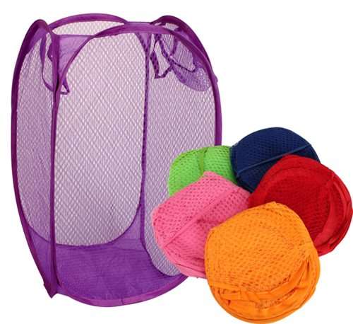 1 X Pop Up Nylon Mesh Washing Folding Laundry Basket Storage Bag Cloth