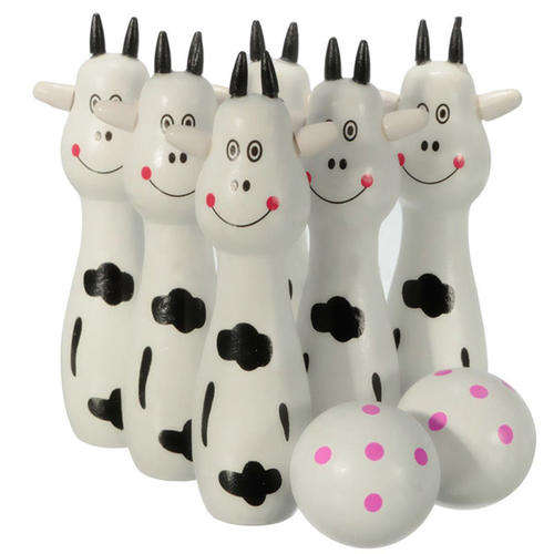 1 x Wood Bowling Ball Skittle Game Animal Shape Kids Children Toys WHITE