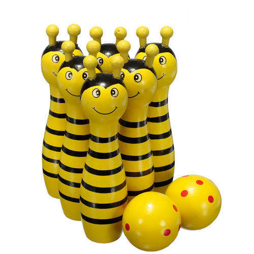 1 x Wood Bowling Ball Skittle Game Animal Shape Kids Children Toys YELLOW
