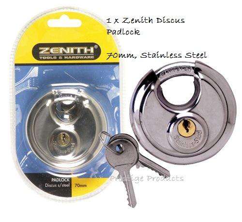 1 x Zenith Discus Padlock  70mm, Stainless Steel