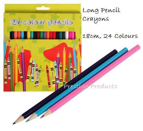1 x Box Long Pencil Crayons  18cm, 24 Colours
