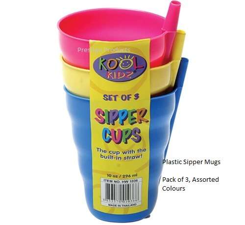 Plastic Sipper Mugs  Pack of 3, Assorted Colours