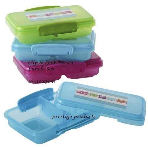 1 x Clip & Lock Plastic Lunch Snack Box  16x10x3cm