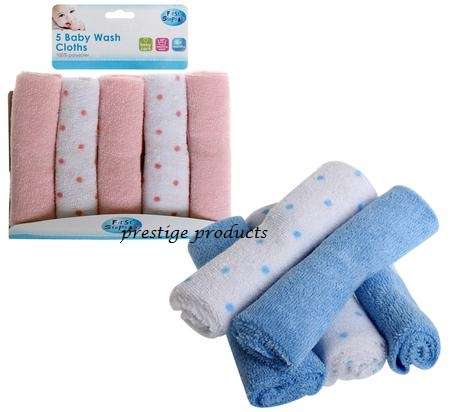 Baby Face Cloth 20x20cm Pack-Of-5 - Available in Pink, Blue, Lemon and Green Pastel