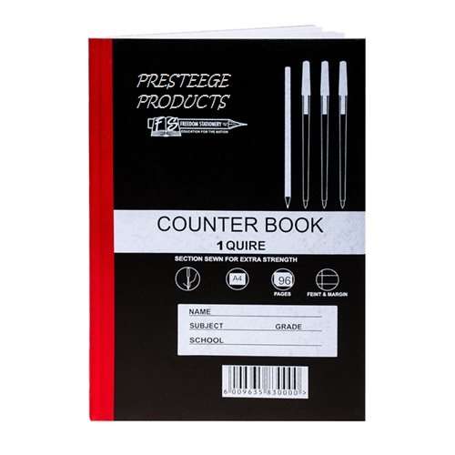 STATIONERY OFFICE SUPPLIES - Hard Cover A4 Counter Book  96 Pages, Feint Ruled with Margin