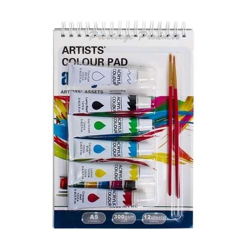 Sketch Pad Set - A5 12 Page Pad & Acrylic Paints +2 brushes