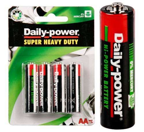 Daily-Power Super Heavy Duty Battery  Size AA, Card of 4