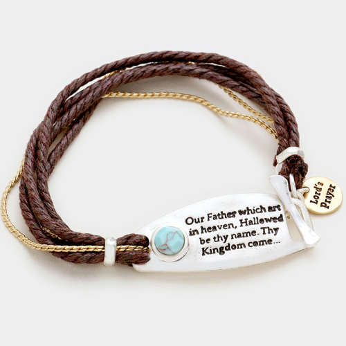 1 x  "Lord's prayer" religious message bracelet with charm