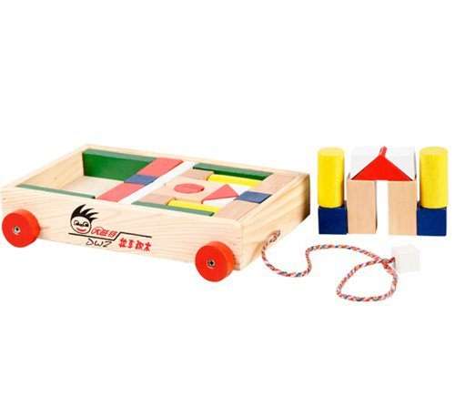 TODDLER PULL TOY - 1 X Pull-Along Wagon & Blocks  28x18cm, 32 Pieces