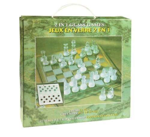 1 X Glass Chess/Checkers Game  32 Pieces, 25x25cm
