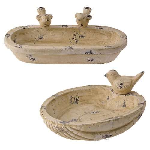 1x Garden Bird Food / Water Bowl 15x12x25cm, 2 Assorted Styles [lightweight]
