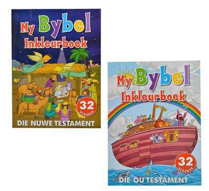 STEL AFRIKAANS BYBEL INKLEUR BOEKE + "FREE PENCIL CRAYONS" 12 piece