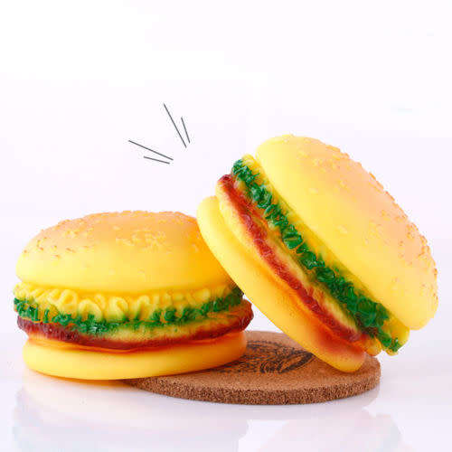 2 x Squeaky Simulation Burger Chew Dog Rubber Toys