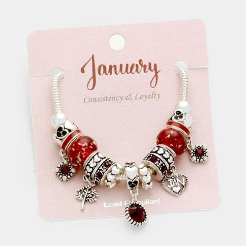 1 X MULTI-BEAD BIRTHSTONE HEART CHARM BRACELET - THE PERFECT GIFT FOR HER