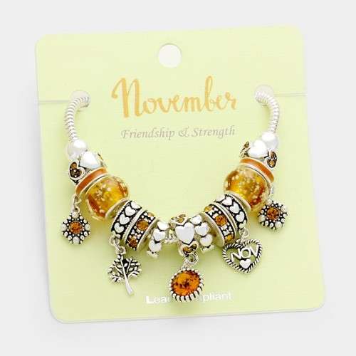 1 X MULTI-BEAD BIRTHSTONE HEART CHARM BRACELET - THE PERFECT GIFT FOR HER