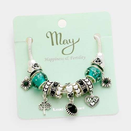 1 X MULTI-BEAD BIRTHSTONE HEART CHARM BRACELET - THE PERFECT GIFT FOR HER