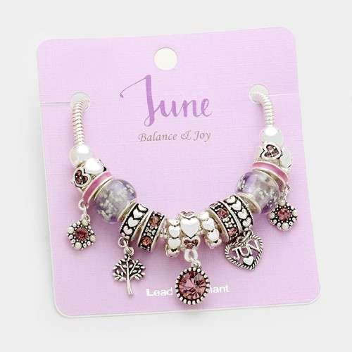 1 X MULTI-BEAD BIRTHSTONE HEART CHARM BRACELET - THE PERFECT GIFT FOR HER