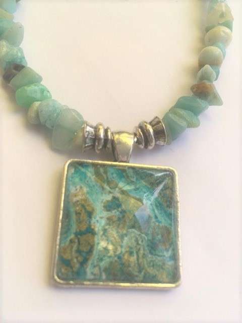 AMAZONITE NATURAL GEMSTONE PENDANT NECKLACE with UNIQUE ONE OF A KIND PENDANT