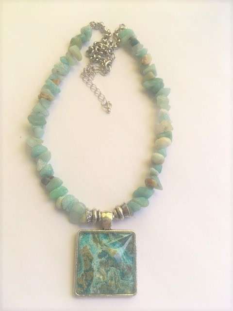 AMAZONITE NATURAL GEMSTONE PENDANT NECKLACE with UNIQUE ONE OF A KIND PENDANT