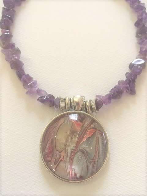AMETHYST  NATURAL GEMSTONE PENDANT NECKLACE with UNIQUE ONE OF A KIND PENDANT