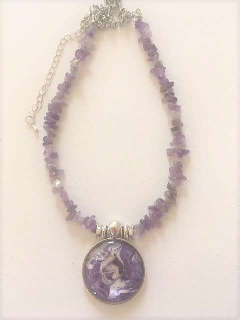 AMETHYST  NATURAL GEMSTONE PENDANT NECKLACE with UNIQUE ONE OF A KIND PENDANT
