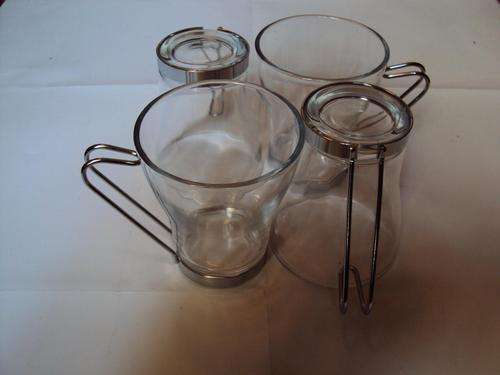 Set of 4 Heat resistant Glass Cups with stylish stainless steel handles