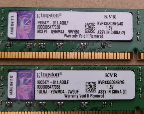 2 x 4GB Kingston DDR3 1333 Paired RAM