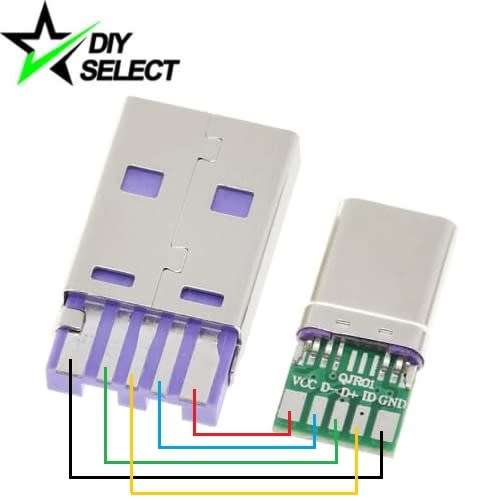 Connector 2pc Set Fast Charge Type C to Type A Male 6 Pin USB (DIY Set)  **LOCAL STOCK**