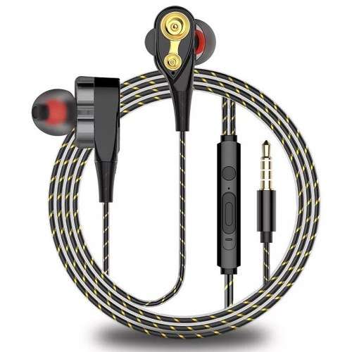 Double Drive in ear subwoofer stereo wired hearphone microphone sport