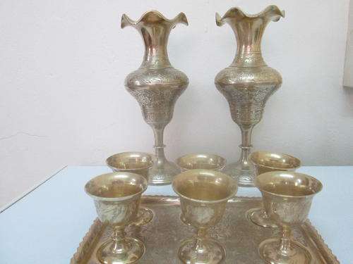 SHERRY SERVING SET. TRAY, GLASSES AND FLAGONS. MADE BY RANA