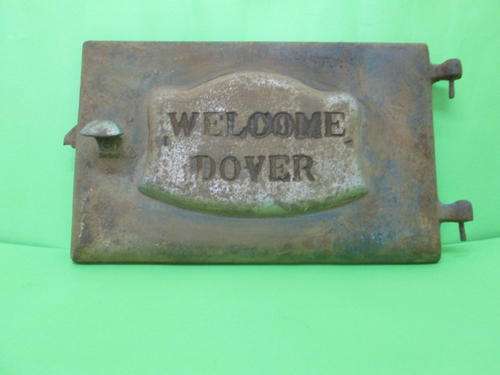 DOOR. WELCOME DOVER STOVE WITH CHROME INSERT. HINGES STRAIGHT. LOVELY OLD PIECE.
