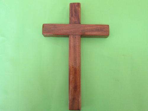CRUCIFIX. 300mm LONG. HAND MADE FROM TEAK RAILWAY SLEEPER. LOVELY, COMPLETE WITH WALL HANGERS.