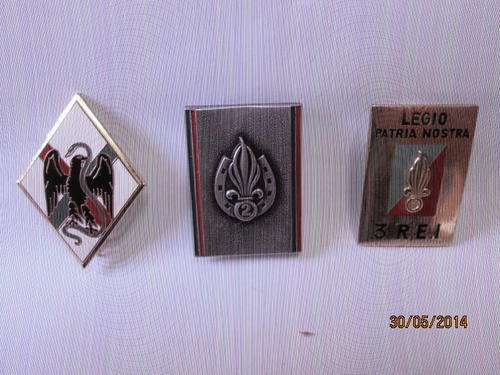 FRENCH FOREIGN LEGION. SET OF ALL THREE REGIMENTS CHEST INSIGNIA. THIS IS NOT A REPRODUCTION. PRICE