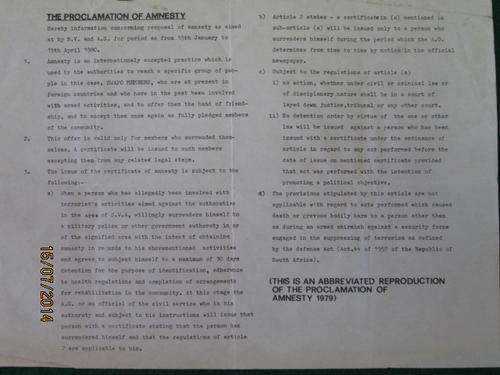 Proclamation Of Amnesty To Swapo Insurgents. Offerred By SADF and Distributed In Ops Area.