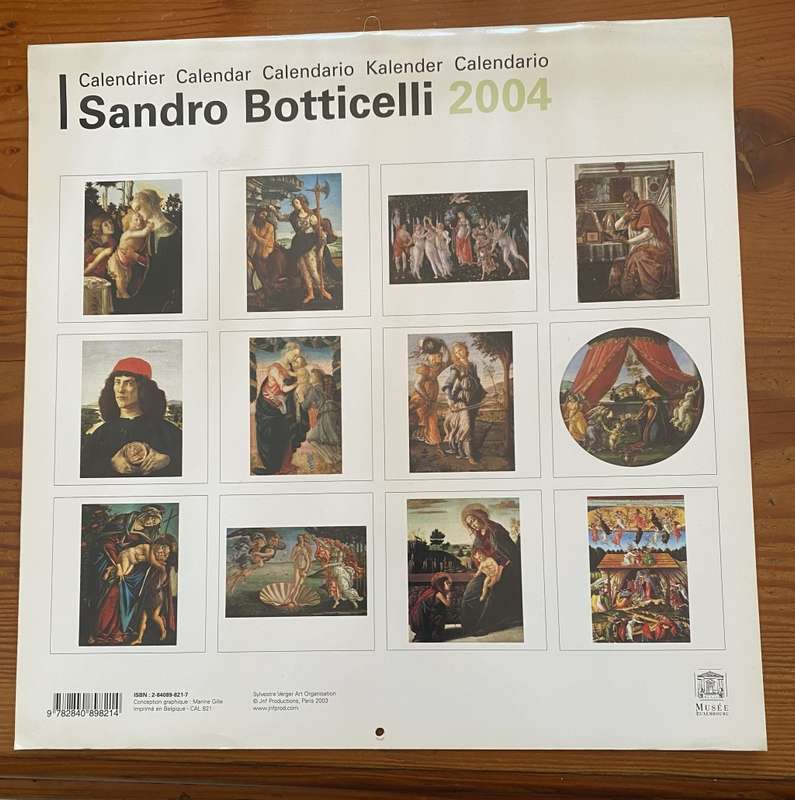 Collectable Calendar Sandro Botticelli Art work