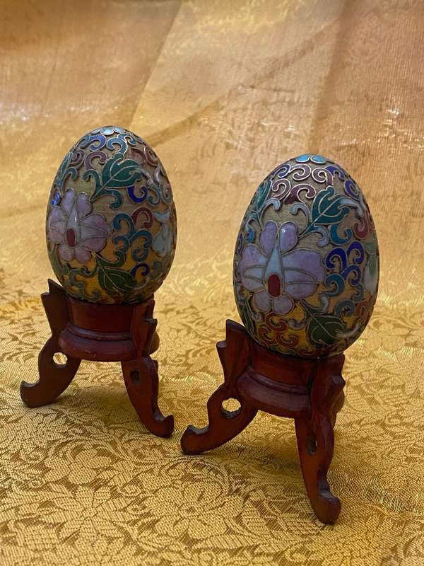 Set of Two Oriental Cloisonne Eggs
