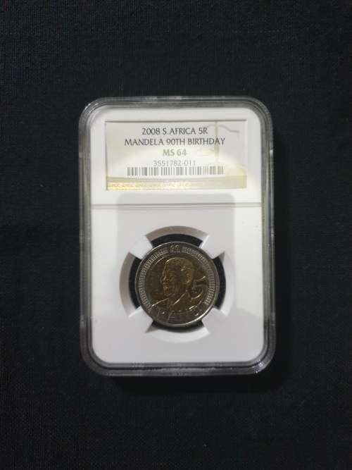 2008 Mandela 90th Birthday R5 Coin NGC Graded MS62,63,64,65,66 (5 coins )