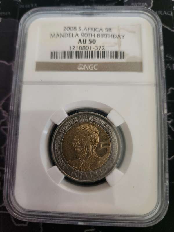 2008 - AU50 Mandela 90th Birthday R5 Coin