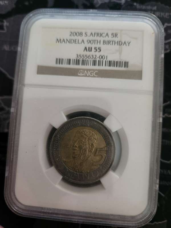 2008 - AU55 Mandela 90th Birthday R5 Coin